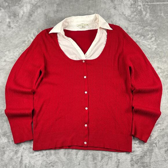 Carolyn Taylor Sweaters - Vintage Carolyn Taylor Long Sleeve Red Sweater White Collar Women’s Size XL